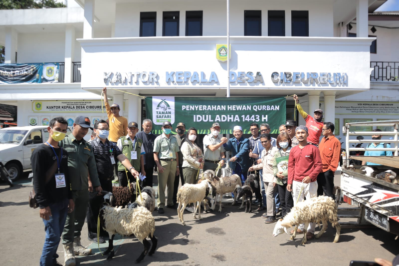 Penyerahan bantuan hewan kurban di kantor Kepala Desa Cibeureum