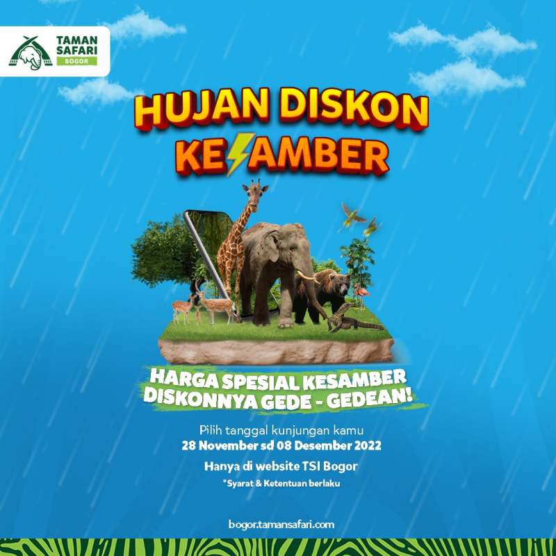 Taman Safari Indonesia Luncurkan ‘Hujan Diskon Kesamber’, Tiket Masuk Didiskon Gede-gedean, Ini Tanggal Bookingnya!