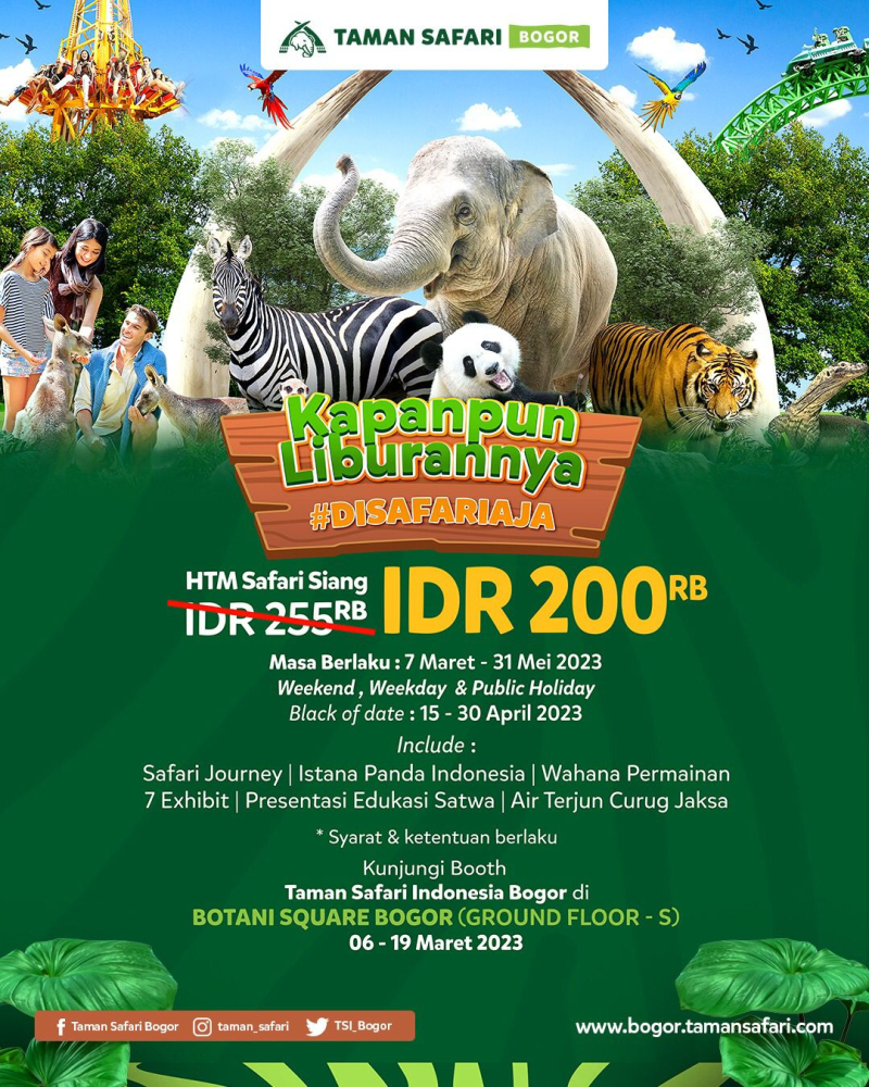 Taman Safari Bogor dan Safari Resort Buka Promo Tiket Diskon Sampai Mei, Buruan Serbu Stand Pamerannya di Botani Square!