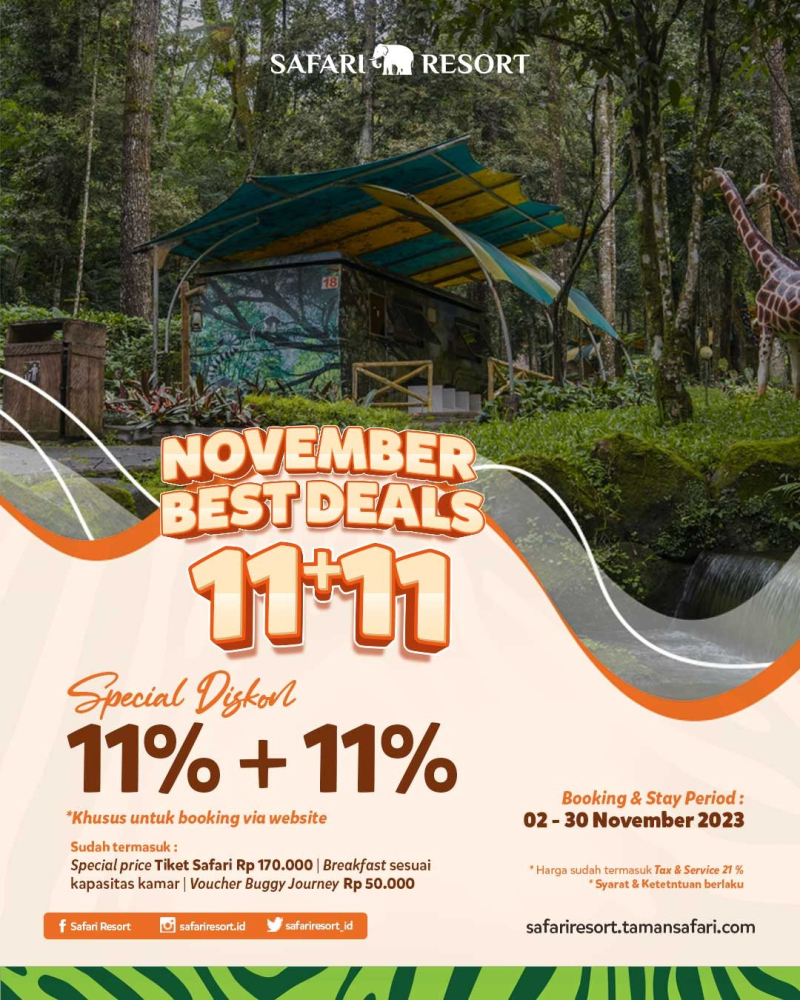 Buruan Serbu Promo 11.11, Bermalam di Safari Resort Dapat Harga Khusus Masuk Taman Safari Bogor!